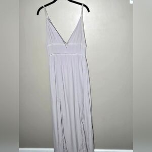 Renn Minimalist Boho Luxe Lilac Beige Maxi Dress, Medium